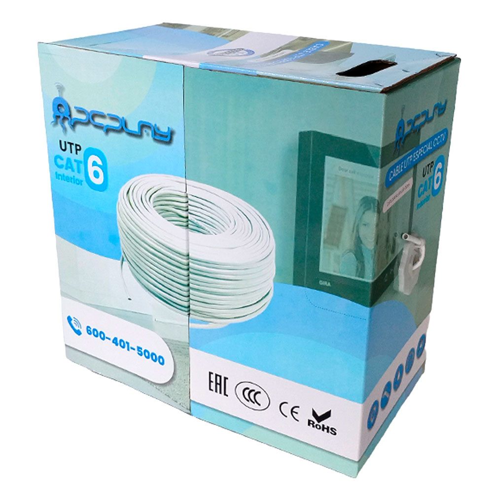 PcPlay Cable UTP Categoría 6 Color Blanco Unifilar Caja 305 metros 75% Cobre